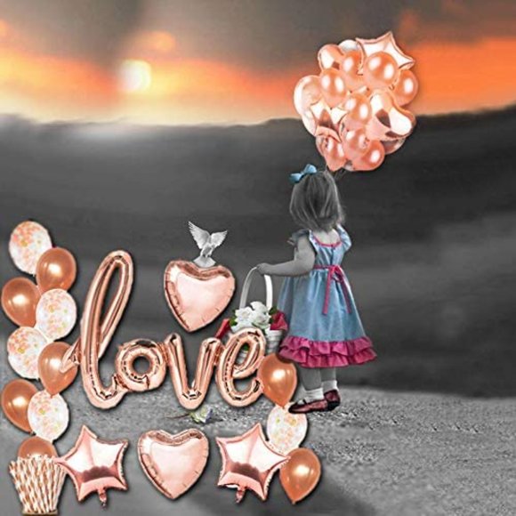 Rose Gold Love Balloons , Rose Gold Balloons & Rose Gold Confetti Balloons 17 Pc - Picture 5 of 7